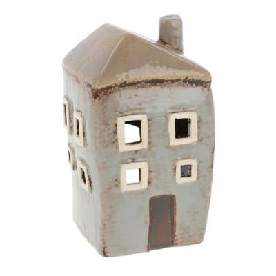 Image of Shudehill Giftware Village Pottery Ceramic Tall House Mini Tealight Grey