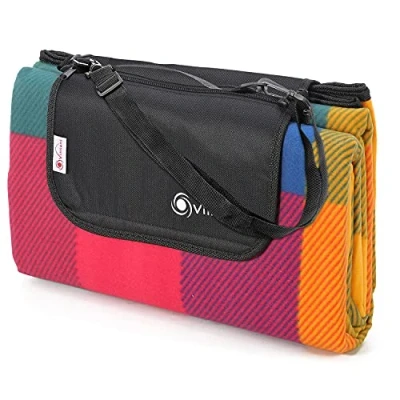 Image of Vinsani 200 x 200cm Folding Picnic Blanket Waterproof &amp; Sandproof Backing Ideal for Camping Outdoor Multicoloured Rug Mat with Carry Handle