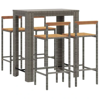 Image of vidaXL 5 Piece Garden Bar Set Grey Poly Rattan&amp;Solid Wood Acacia