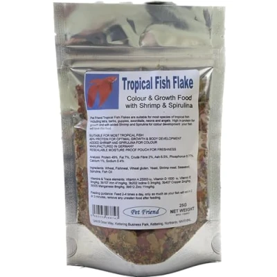 Image of Pet Friend Tropical Fish Food Aquarium Flake High Protein Growth &amp; Colour Feeding For Tetra And Other Fresh Water Species 25g