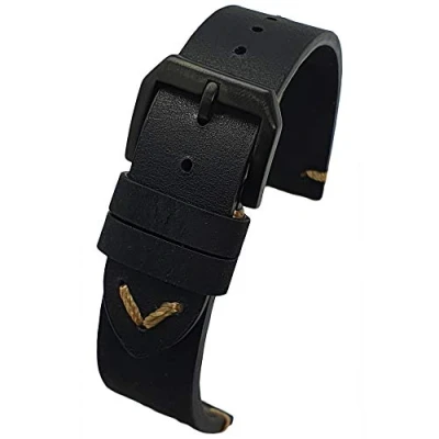 Image of Max Genuine Leather Watch Strap Crazy Horse/Oil Wax Vintage for Traditional and Smartwatch (20mm, Black Horse)
