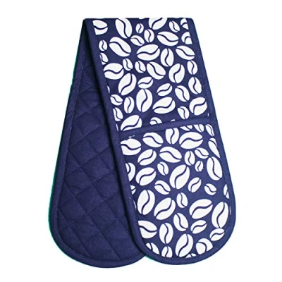 Image of Prime Homewares Navy Blue Bean Design Pot Holder, Oven Glove, Tea Towels, Apron (Double Glove)