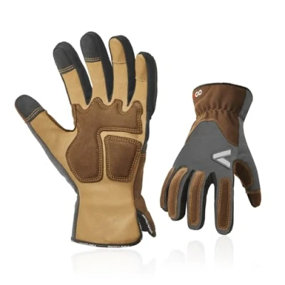 Image of Vgo... Work Gloves Touchscreen Men in Pig Leather Antiabrasive Antivibration, Working for Gardening Wooden Warehouse Assembly Delivery Multifunction (Grey PA7775, M,Pack of 1)