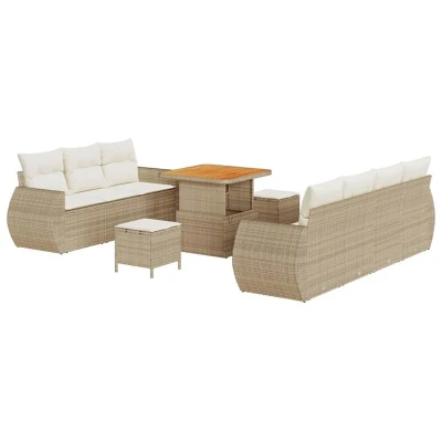 Image of vidaXL 10 Piece Garden Sofa Set with Cushions Beige Poly Rattan Acacia