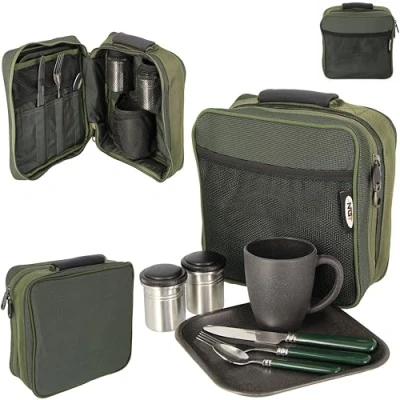 Image of NGT Carp Coarse Fishing Cutlery Cup Plate Set In Case Solo Session Kit (222)