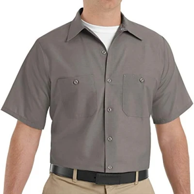 Image of Red Kap Men&#039;s Industrial Work Shirt, Regular Fit, Short Sleeve Utility Button, Grey, S