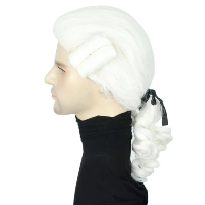 Image of Topcosplay Baroque Wig, Lord Judge Poet Noble Long White/Blonde Wig with Ponytail for Halloween Fancy Dress Parties (White)