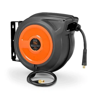 Image of SuperHandy Air Hose Reel Retractable Spring Driven 3/8&quot; x15m (50&#039; ft) Long 300PSI 20BAR Max Polypropylene Premium Flex Hybrid Polymer for Indoor Outdoor Use w/Lead in &amp; PVC Handle