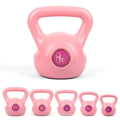 Image of Phoenix Fitness RY1423 Vinyl Kettlebell Heavy Weight Kettle Bell for Home Gym Workout Equipment Strength Pilates Training Pink, 8kg