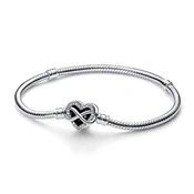 Image of Pandora Moments Snake chain sterling silver bracelet with infinity heart clasp clear cubic zirconia, 23