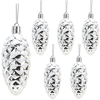 Image of Christmas Concepts® Pack of 690mm Shiny &amp; Glitter Decorated Pine Cone Baubles Tree Decorations (Silver)
