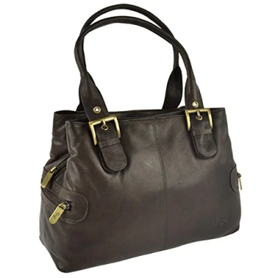 Image of Gigi Ladies Leather Compact Grab Bag Othello Collection (Dark Brown)