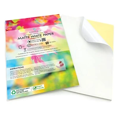 Image of Evergreen Goods Ltd 50 Sheets A4 White Self Adhesive Matte Sticker Paper Durable Photo for Inkjet and Laser Printers Sticky Back Printing Perfect Customisable Universal Labels
