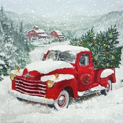 Image of 20 Napkins Car with Christmas Tree as Table Decoration for Winter and 33 x cm
