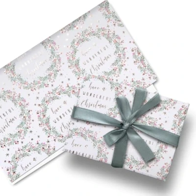 Image of Glick Luxury Christmas Folded Wrap (3 Sheets) Wonderful Wreath Wrapping Paper, White