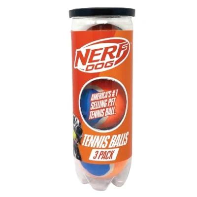 Image of Nerf Dog Pressurized Tennis Balls, 2.5 Inch Non Squeaker Fetch Toys for Dogs, Blue/Orange (3 Pack)