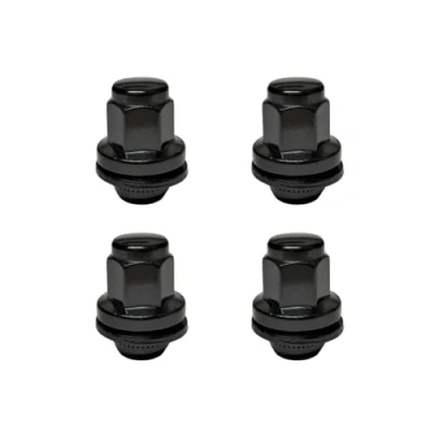 Image of RYBO Set of 4 Wheel Nuts, M12 x 1.5, Flat Seated, 19 Hex Compatible with Jaguar Vehicles (Black, 4)