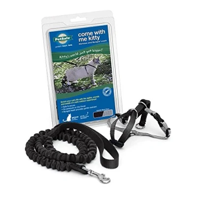 Image of PetSafe Come with Me Kitty Harness and Bungee Leash, for Cats, Large, Black/Silver