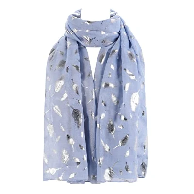 Image of London Scarfs New Ladies Women&#039;s Glitter Celebrity Designer Scarf Women Shawl Wrap (Feather Blue)