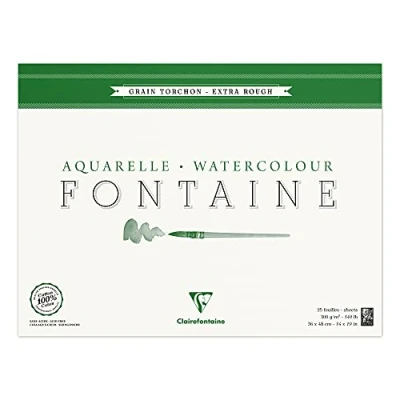 Image of Clairefontaine Ref 96431C Fontaine Extra Rough Watercolour Glued Pad (25 Sheets) 36 x 48cm Size, 300gsm Paper Suitable for Artwork