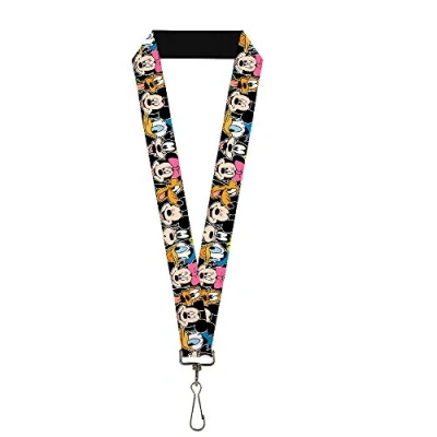 Image of Buckle Down Women&#039;s Lanyard 1.0&quot; Classic Disney Character Faces Black Key Chain, Multicolor, One Size UK