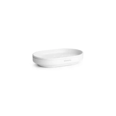 Image of Brabantia Mindset Soap Dish Non Slip Base Ribs Keep the High &amp; Dry Removable Inner Tray Corrosion Resistant Metal Bathroom Accessory Fresh White 12 x 8 cm