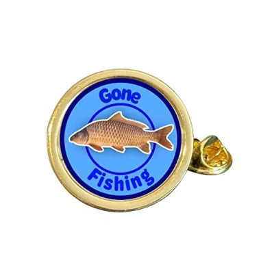 Image of Gone Fishing Award Gold Plated Domed Lapel Pin Badge in Bag
