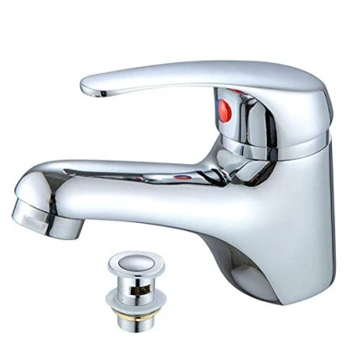 Image of Modern Basin Sink Tap Square Mixer Chrome Monobloc Bathroom Cloakroom with Waste, Taps Faucet &amp; Free Fixings