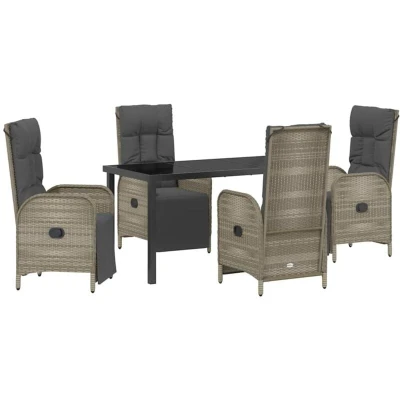 Image of vidaXL 5 Piece Garden Dining Set with Cushions Grey Poly Rattan