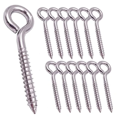 Image of YAIRMIS 12 Pack 304 Stainless Steel Screw Eyes, Heavy Duty Hooks, Small Eyelets, Lagging Eye Bolts, Indoor and Outdoor, self Tapping Screws, 3.2 inches (Sealed Packs)