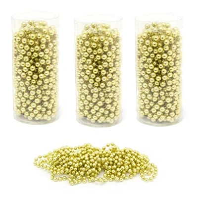 Image of Pack Of 4 Gold Christmas Tree Bead Chain Traditional Hanging Garland Decoration String 7.5m