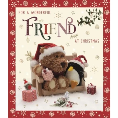 Image of ICG Wonderful Friend Christmas Card Barley Bear and Penguin with Foil Details