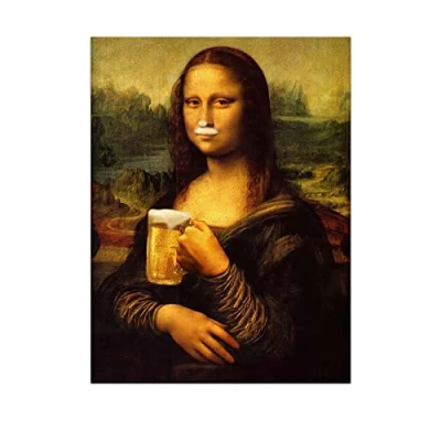 Image of Mona Lisa Print On Canvas Modern Abstract Woman Wall Decor Portrait with Beer Beard Poster Funny Living Room Decoration Picture Unframed,60x80cm