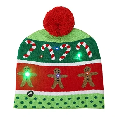 Image of LED Flashing Christmas Tree Hat Beanie Scarf Crochet Sweater Light Up Knit Cap (Walking Stick Hat)