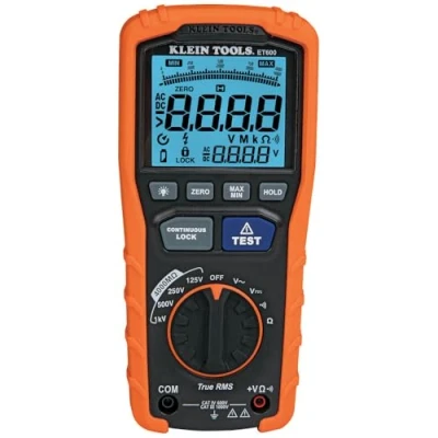 Image of Megohmmeter, Insulation Resistance Tester Multimeter, 4000 Megohm Resistance, 125V/250V/500V/1000V Test Voltage, Klein Tools ET600