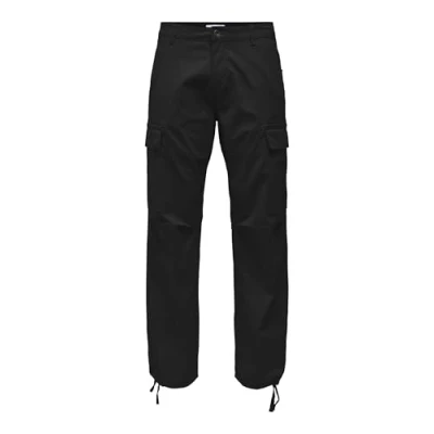 Image of ONLY &amp; SONS Men&#039;s Onsray Life 0020 Ribstop Cargo Noos Trousers, Black, 31 W/32 L