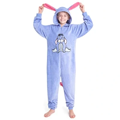 Image of Disney Stitch Onesie for Kids Fleece Pyjamas Lounge Wear Eeyore Minnie Mouse Gifts (13 14 Years, Blue Eeyore)