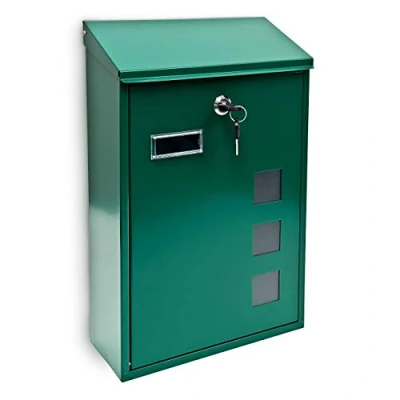 Image of Relaxdays Design Mailbox / Letterbox Metal 4 Colours 3 Viewing Windows 25x40 cm Post Mail Secure, Green