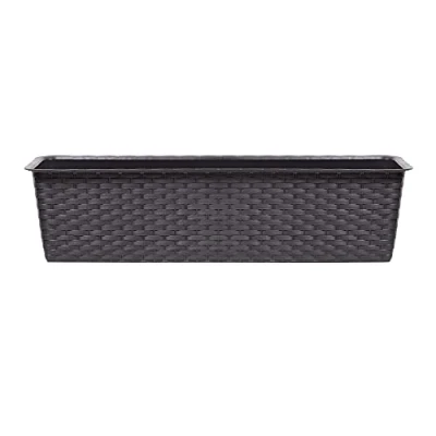 Image of URBNLIVING Rectangle Rattan Plastic Balcony Flower Plant Garden Herb Planter Decor Pots Set (Brown, 400mm)