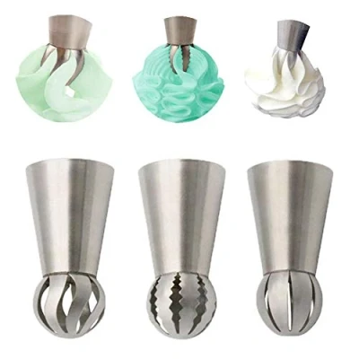 Image of 3Pcs/Set Stainless Steel Russian Ball Pastry Nozzle Large Icing Piping Tips Cake Decoration Tools