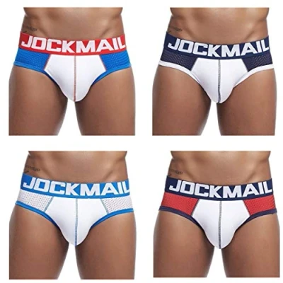 Image of JOCKMAIL 4PCS/PACK Brand Men Briefs Mens Underwear Pack Sexy Male Lace Underwearpants (L, Blue+Dark Blue+White+Red)