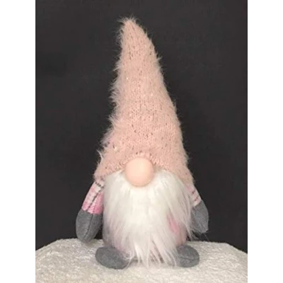 Image of Sitting Plush Nordic Santa Gonk Scandi Christmas Decoration 35cm Gonkert Pink Plaid