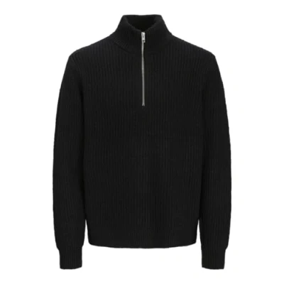 Image of JACK &amp; JONES Men&#039;s Jprwinter Knit Half Zip Styd Aw24, Black, XL