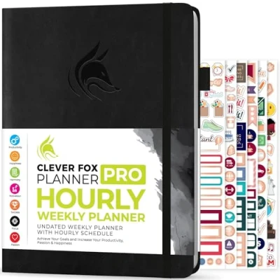 Image of Clever Fox Planner PRO Schedule Undated Weekly &amp; Monthly Life with Time Slots, Appointment Book Daily Organizer, A4 (Black)