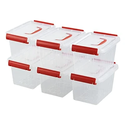 Image of Waikhomes Set of 6 Plastic Storage Box, Small Boxes with Lids/Handles, L, Clear