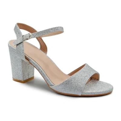 Image of Where&#039;s That From Womens Paityn Buckle Up Low Block Heel Sandal Moon Silver Glitter Size UK 7