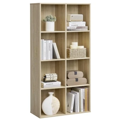 Image of VASAGLE Bookcase, Wooden Bookshelf with 8 Compartments, Floor Standing Storage Unit for Files, Decor, In Study, Living Room, Bedroom, 30 x 65.5 129.5 cm, Oak Colour LBC24NL