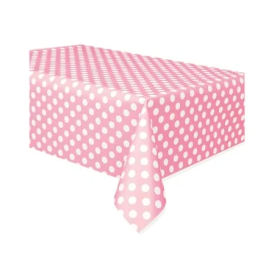 Image of Unique Party 50259 Plastic Baby Pink Polka Dot Tablecloth, 54&quot; x 108 &quot;