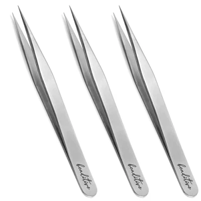 Image of Beaditive High Precision Tweezers 3 Pack 4.7&quot; Craft for Sewing, Beading &amp; DIY Crafts Non Serrated Jewelry Tweezer Set with Fine Point Tips Stainless Steel Needle Nose Hobby