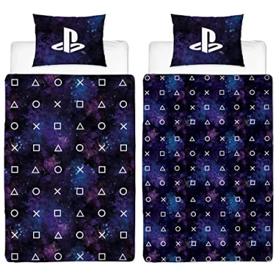 Image of Playstation Nebula Single Duvet Cover Controller Icons Design Officially Licensed Reversible Bedding set with matching Pillowcase